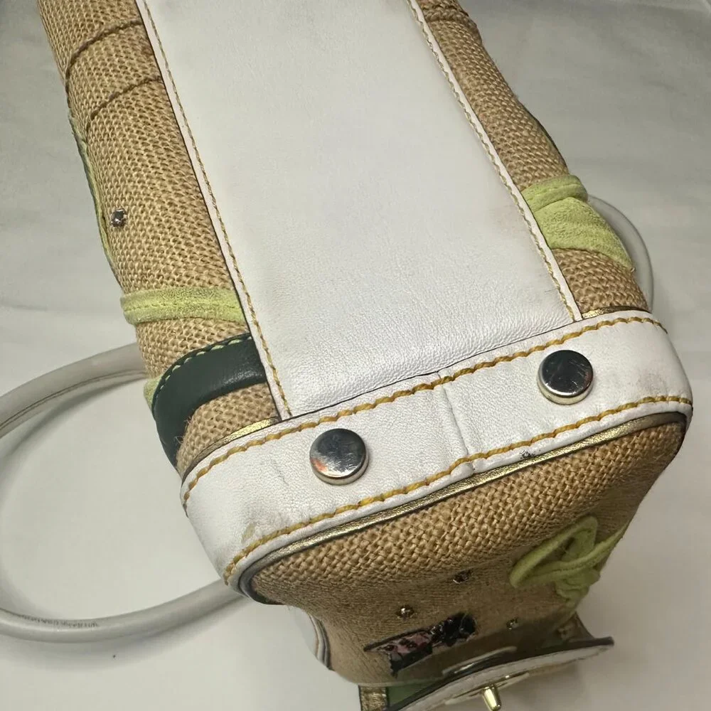 Coach Vintage Ladybug Applique Boxy Straw Tote Limited Edition 2004 Natural 4439